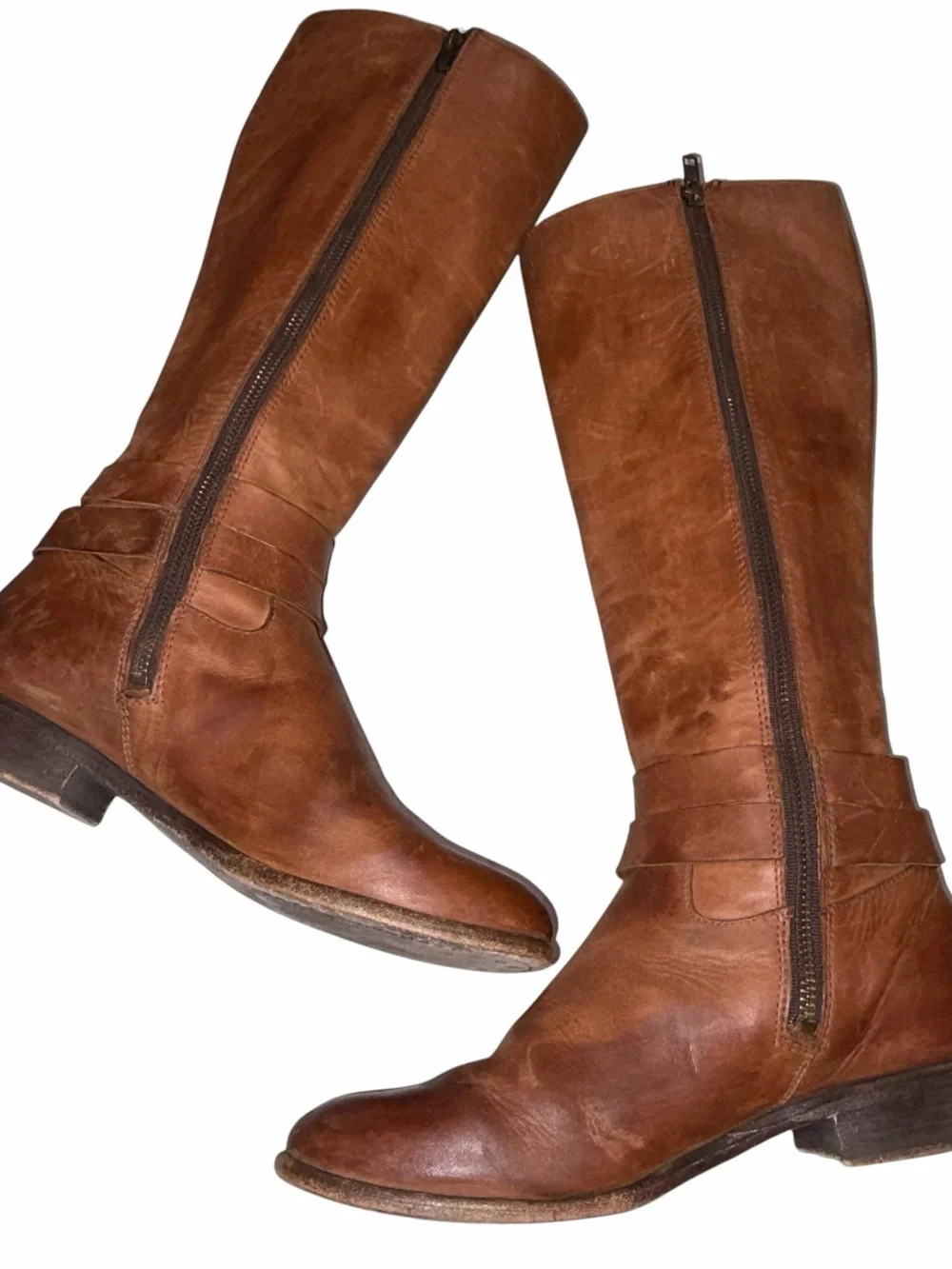 Frye Brown Leather Melissa Belted Tall Boots size 7